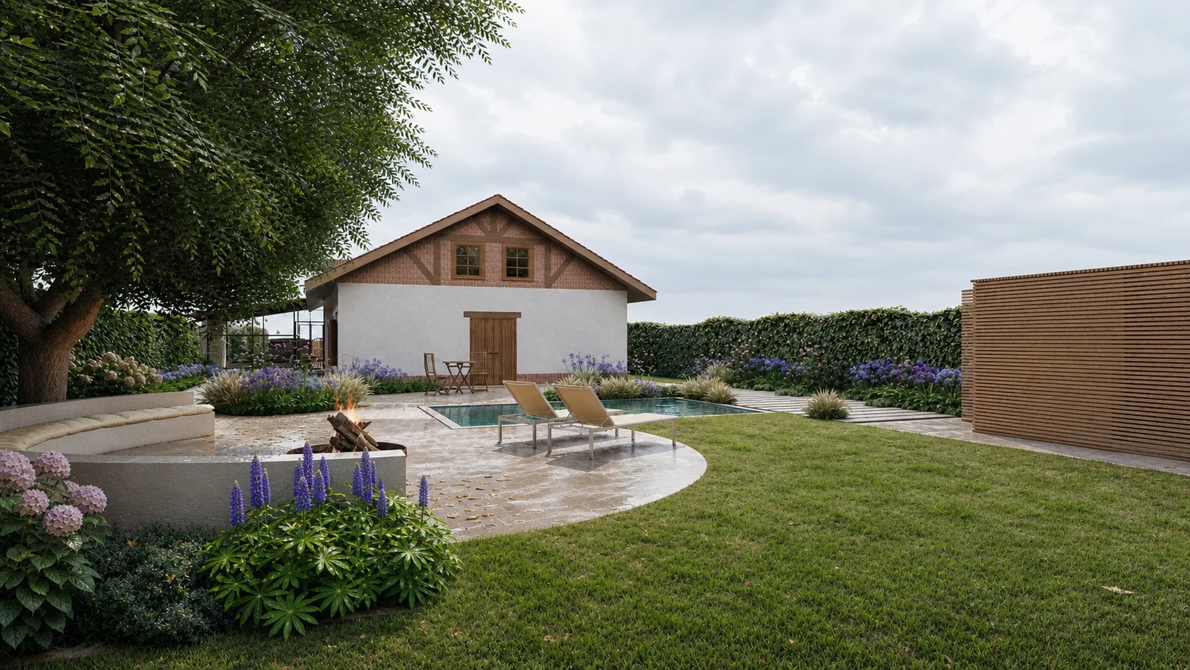 Diseño de jardín naturalista con piscina en Somo, Cantabria